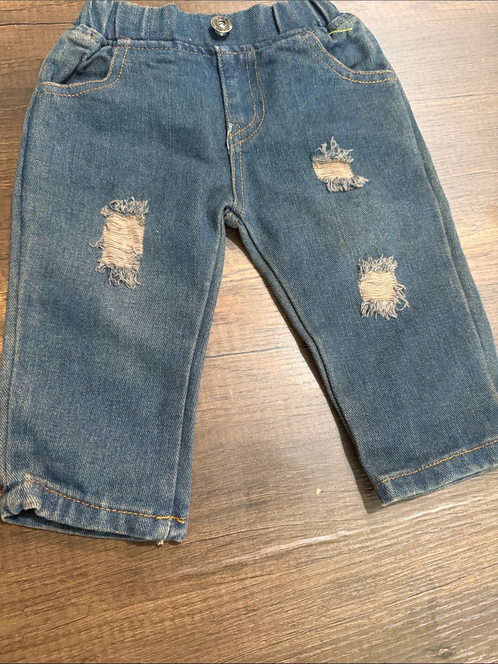 Unisex Baby Distressed Blue Denim Jeans, Size 80, Elastic Waist
